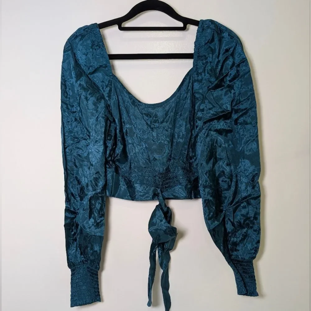 NWT Free People Teal Jacquard Wrap Crop Top XS Romantic Boho Festival Luxe